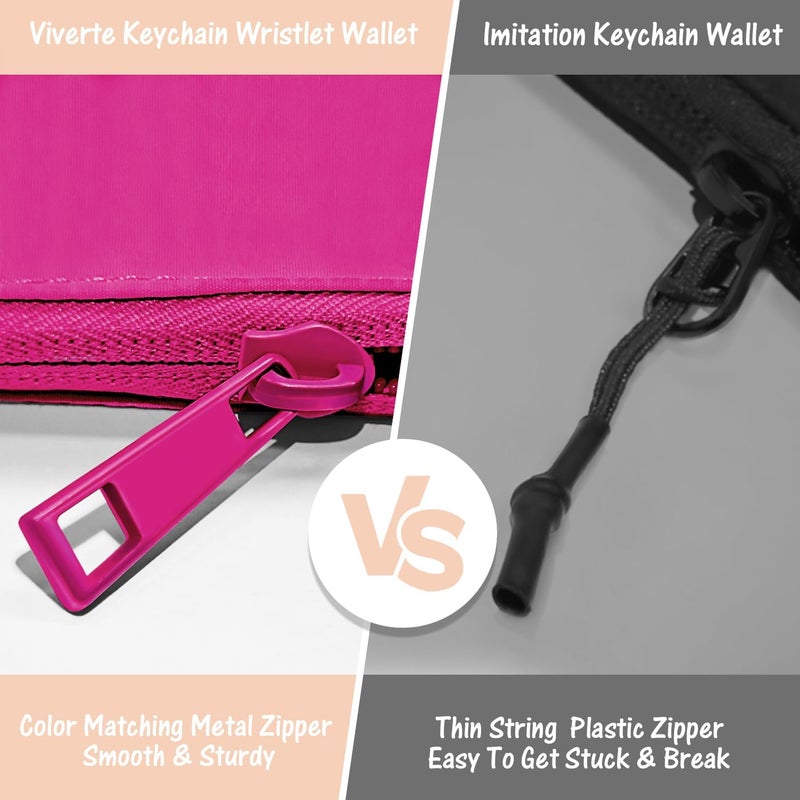 Viverte Mini Zip Around Keychain Wristlet Wallets Small Portable Dual Pounch Wristlet Detachable Coin Purse Pocket Gifts for Teen Girls Travel Sports Outdoors (Rose Red+Coarl Pink) - Image 5